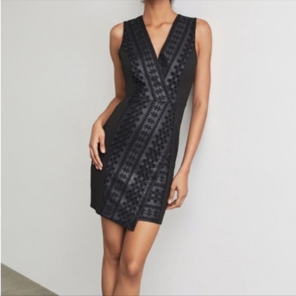 BCBGMaxAzria | NWT Black Embroidered Faux Leather & Ponte Sheath Dress XXS - Picture 1 of 5